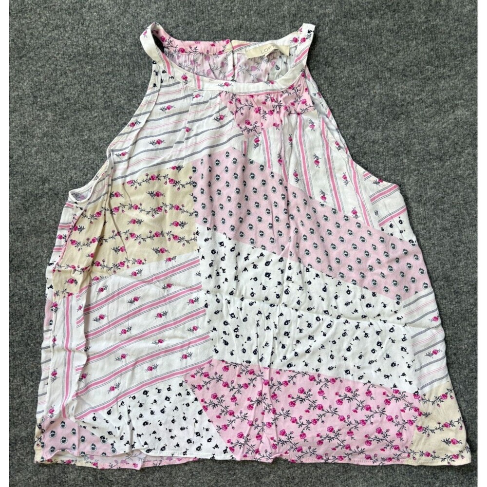 Loft Top Womens XL White Rayon Floral Sleeveless Blouse